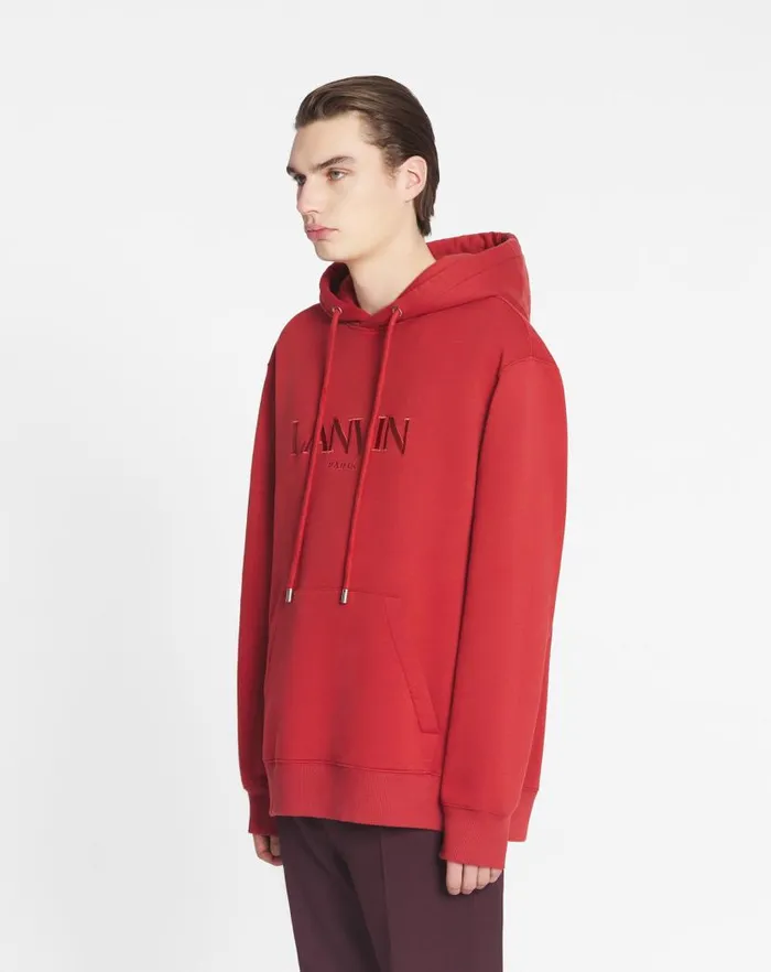 Men Lanvin Knitwear and Sweatshirts Lanvin Paris Embroidered Loosefitting Hoodie Turkish Red Men Lanvin Knitwear and Sweatshirts Lanvin Paris Embroidered Loosefitting Hoodie Turkish Red