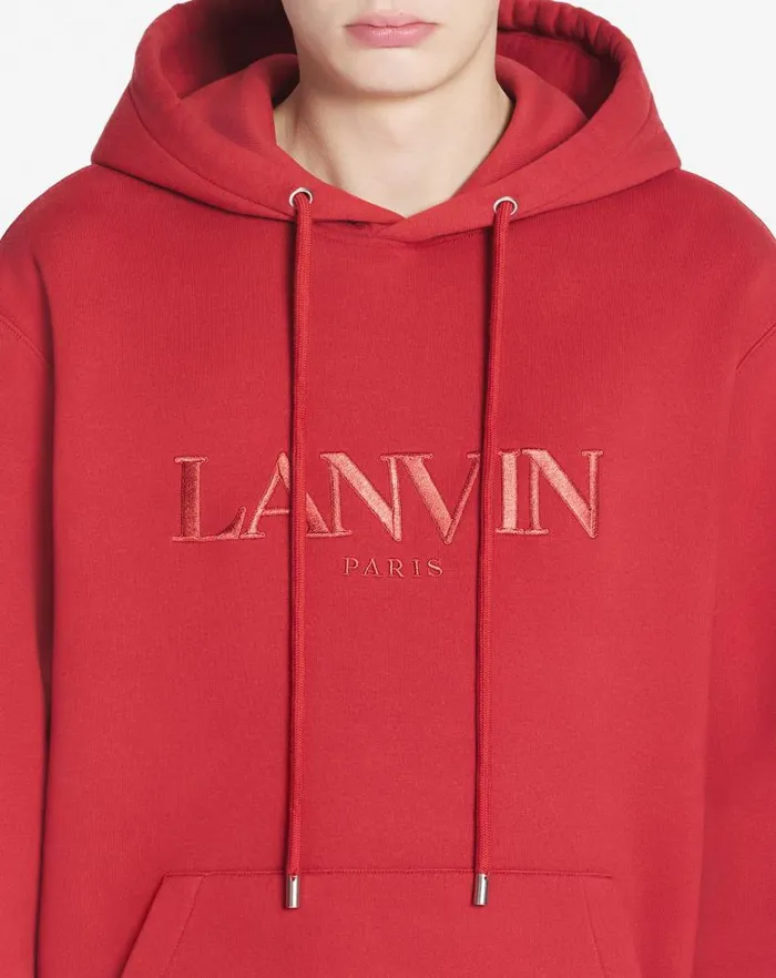 Men Lanvin Knitwear and Sweatshirts Lanvin Paris Embroidered Loosefitting Hoodie Turkish Red Men Lanvin Knitwear and Sweatshirts Lanvin Paris Embroidered Loosefitting Hoodie Turkish Red