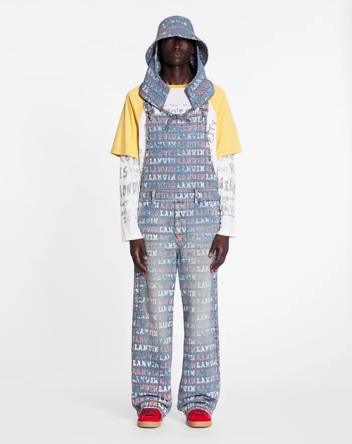 Men Lanvin Pants and Shorts Lanvin X Future Loosefit Printed Jumpsuit Light Blue