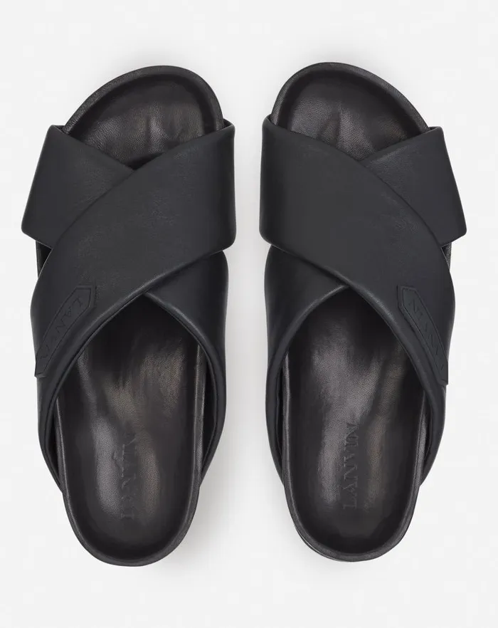 Men Lanvin Sandals Lanvin Tinkle Sandals In Leather Black