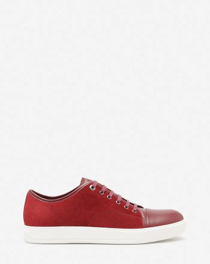 Men Lanvin Sneakers Dbb1 Leather And Suede Sneakers Burgundy