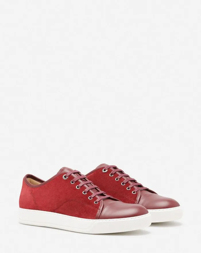 Men Lanvin Sneakers Dbb1 Leather And Suede Sneakers Burgundy