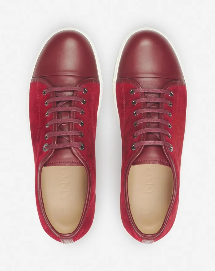 Men Lanvin Sneakers Dbb1 Leather And Suede Sneakers Burgundy
