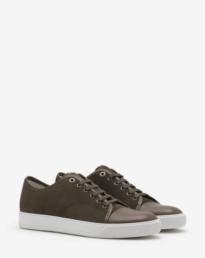 Men Lanvin Sneakers Dbb1 Leather And Suede Sneakers Khakiwhite Men Lanvin Sneakers Dbb1 Leather And Suede Sneakers Khakiwhite