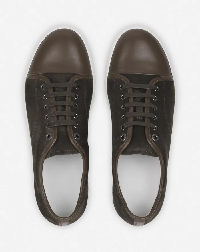 Men Lanvin Sneakers Dbb1 Leather And Suede Sneakers Khakiwhite Men Lanvin Sneakers Dbb1 Leather And Suede Sneakers Khakiwhite