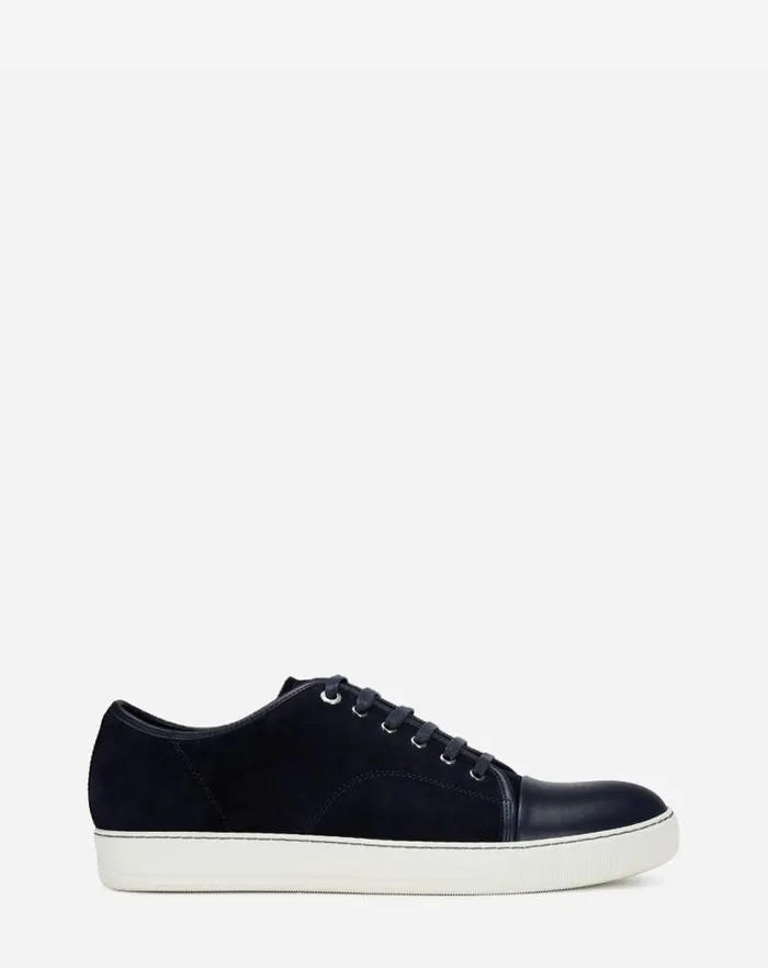 Men Lanvin Sneakers Dbb1 Leather And Suede Sneakers Navy Blue