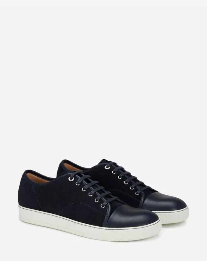 Men Lanvin Sneakers Dbb1 Leather And Suede Sneakers Navy Blue