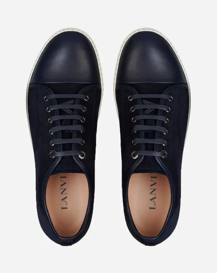 Men Lanvin Sneakers Dbb1 Leather And Suede Sneakers Navy Blue