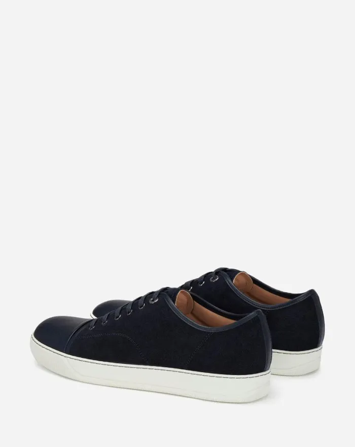 Men Lanvin Sneakers Dbb1 Leather And Suede Sneakers Navy Blue