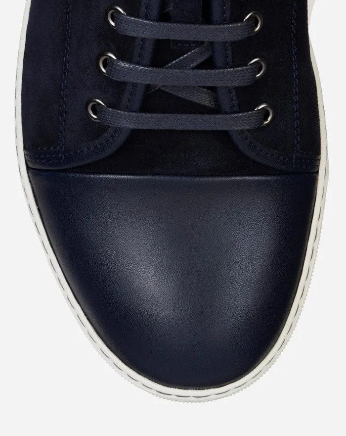 Men Lanvin Sneakers Dbb1 Leather And Suede Sneakers Navy Blue