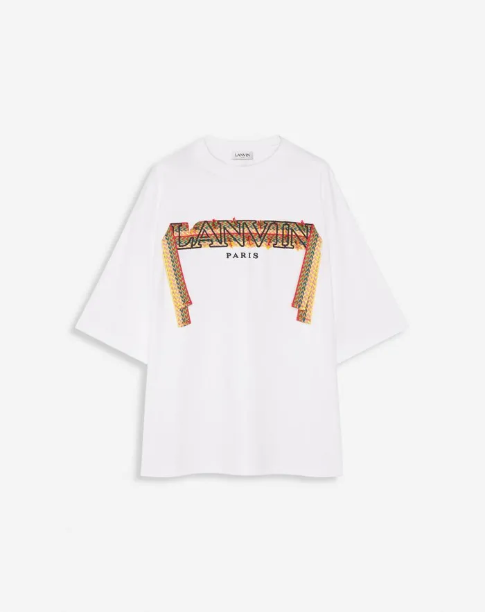Men Lanvin Tshirts and Polos Curb Lace Lanvin Oversized Tshirt Optical White