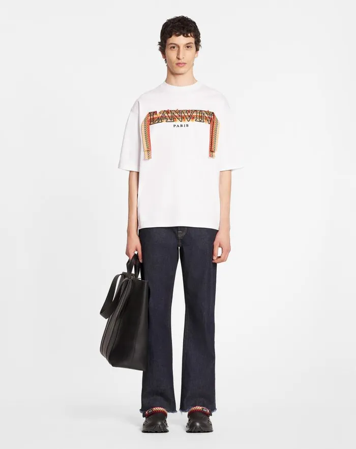 Men Lanvin Tshirts and Polos Curb Lace Lanvin Oversized Tshirt Optical White
