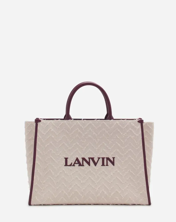 Men Lanvin Tote Bags Herringbone Motif Inandout Mm Tote Bag Dark Beigeburgundy