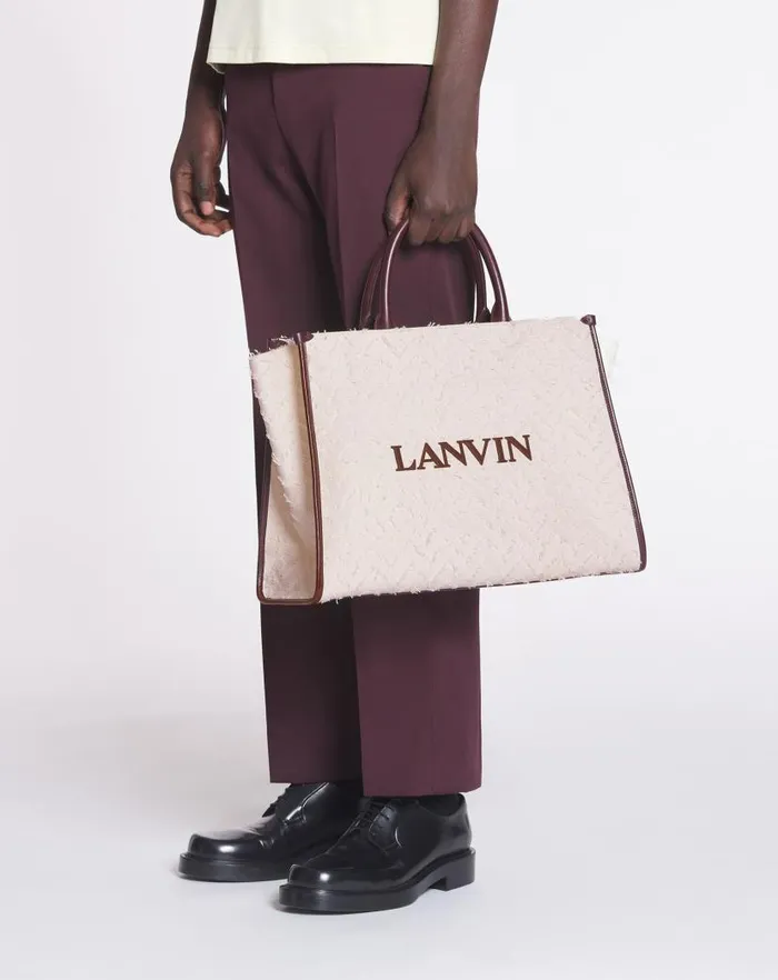 Men Lanvin Tote Bags Herringbone Motif Inandout Mm Tote Bag Dark Beigeburgundy