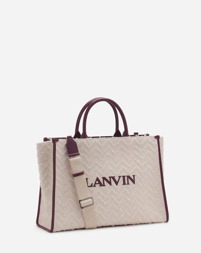 Men Lanvin Tote Bags Herringbone Motif Inandout Mm Tote Bag Dark Beigeburgundy