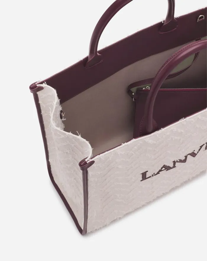 Men Lanvin Tote Bags Herringbone Motif Inandout Mm Tote Bag Dark Beigeburgundy
