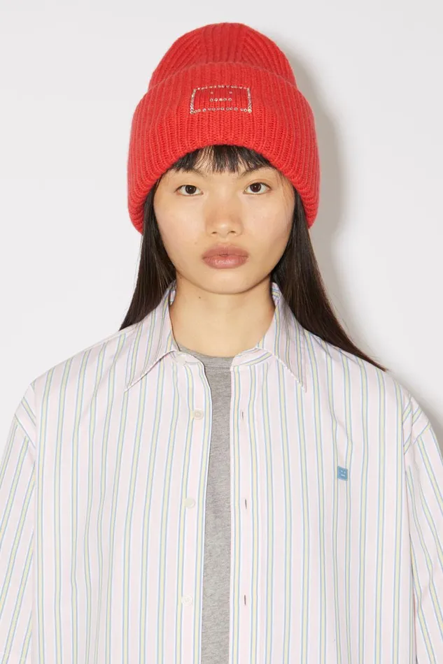 Men Large Face Logo Beanie Sharp Red Acne Studios Hats