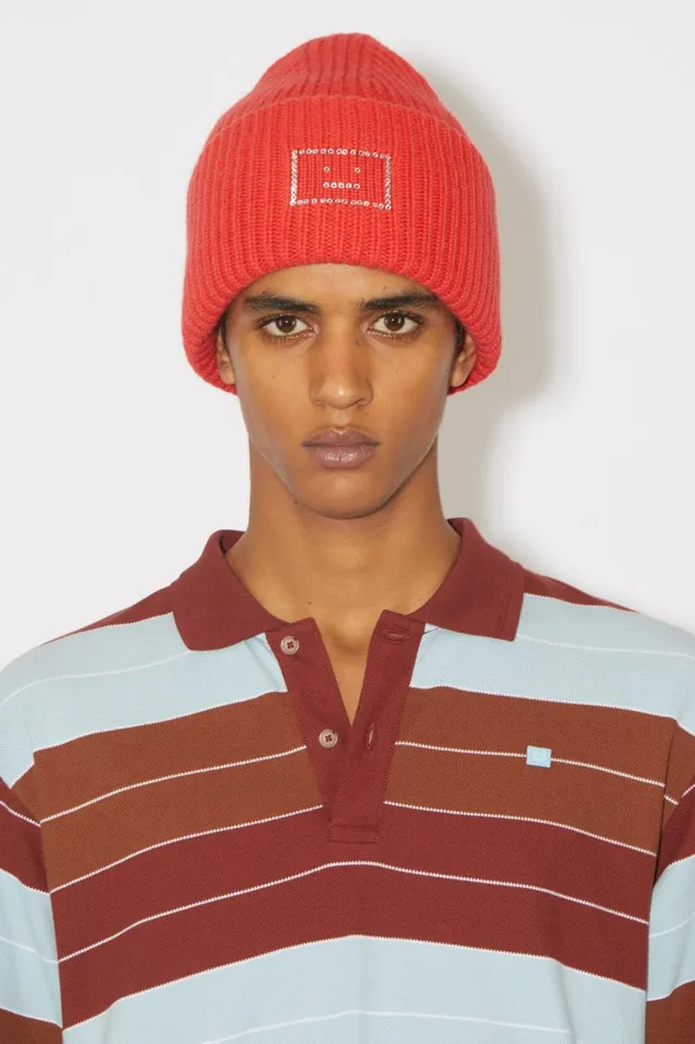 Men Large Face Logo Beanie Sharp Red Acne Studios Hats