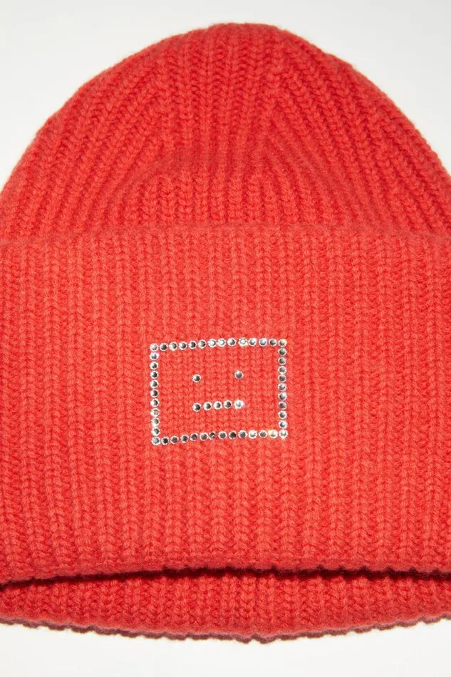 Men Large Face Logo Beanie Sharp Red Acne Studios Hats
