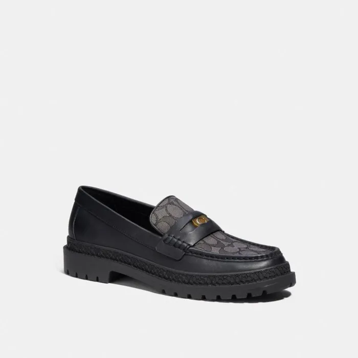 Men Loafer With Signature Jacquard And Signature Coin Black Coach Loafers and Drivers