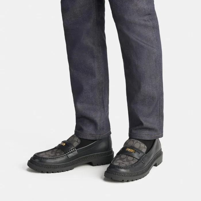 Men Loafer With Signature Jacquard And Signature Coin Black Coach Loafers and Drivers Men Loafer With Signature Jacquard And Signature Coin Black Coach Loafers and Drivers