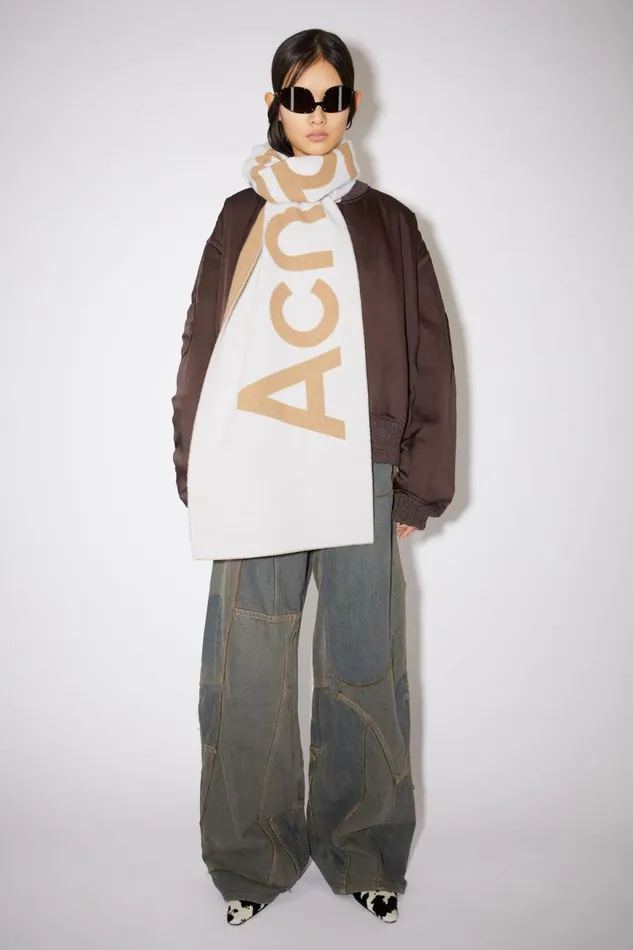 Men Logo Jacquard Scarf 8211 Narrow Oat Beigecamel Acne Studios Scarves