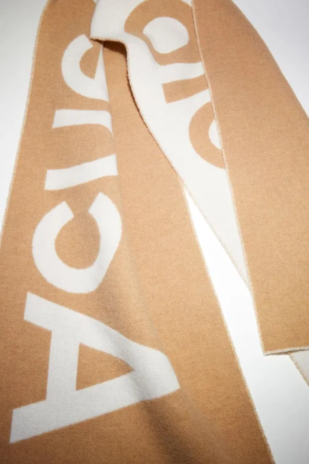 Men Logo Jacquard Scarf 8211 Narrow Oat Beigecamel Acne Studios Scarves