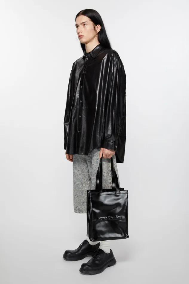 Men Logo Shoulder Tote Bag Black Acne Studios Bags