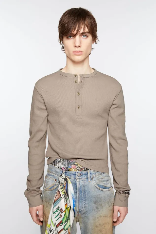 Men Long Sleeve Tshirt 8211 Fitted Fit Concrete Grey Acne Studios Tshirts