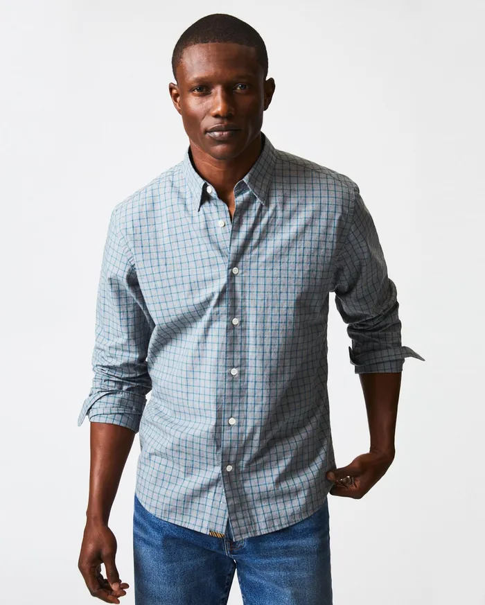 Men Melange Windowpane Tuscumbia Shirt Hidden Bd Greyteal Billy Reid Shirting