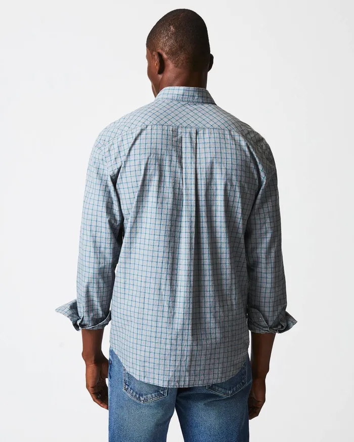 Men Melange Windowpane Tuscumbia Shirt Hidden Bd Greyteal Billy Reid Shirting