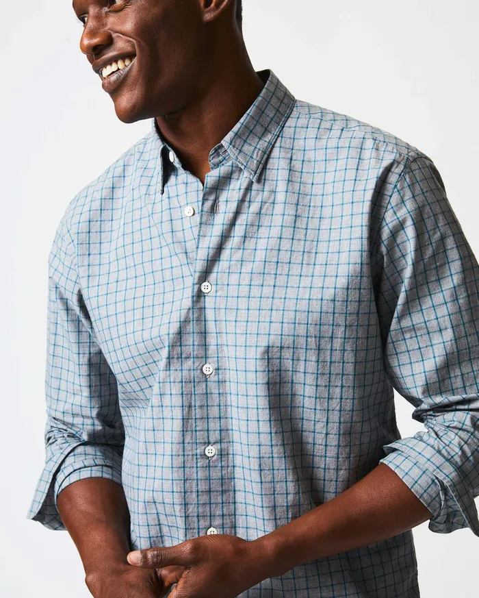 Men Melange Windowpane Tuscumbia Shirt Hidden Bd Greyteal Billy Reid Shirting