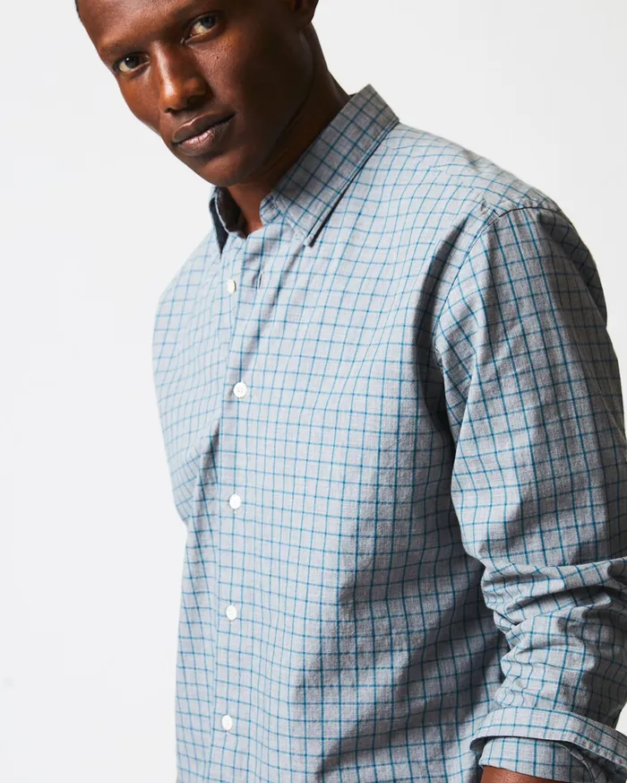 Men Melange Windowpane Tuscumbia Shirt Hidden Bd Greyteal Billy Reid Shirting