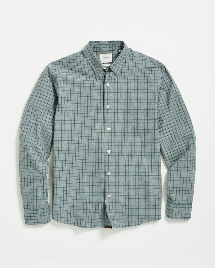 Men Melange Windowpane Tuscumbia Shirt Hidden Bd Greyteal Billy Reid Shirting
