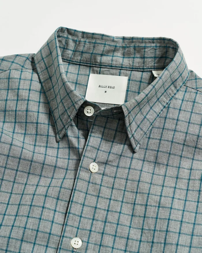 Men Melange Windowpane Tuscumbia Shirt Hidden Bd Greyteal Billy Reid Shirting