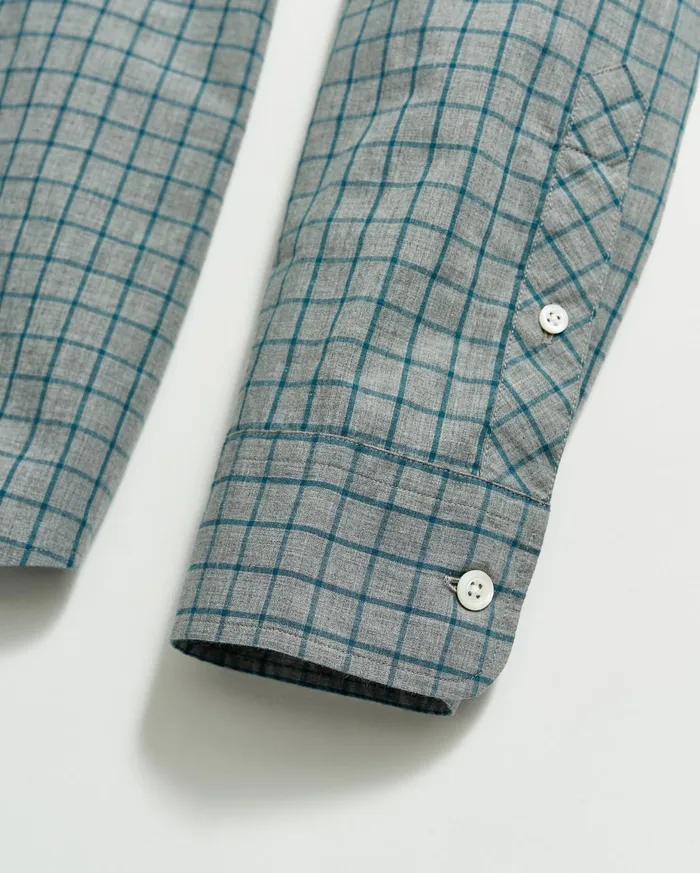 Men Melange Windowpane Tuscumbia Shirt Hidden Bd Greyteal Billy Reid Shirting
