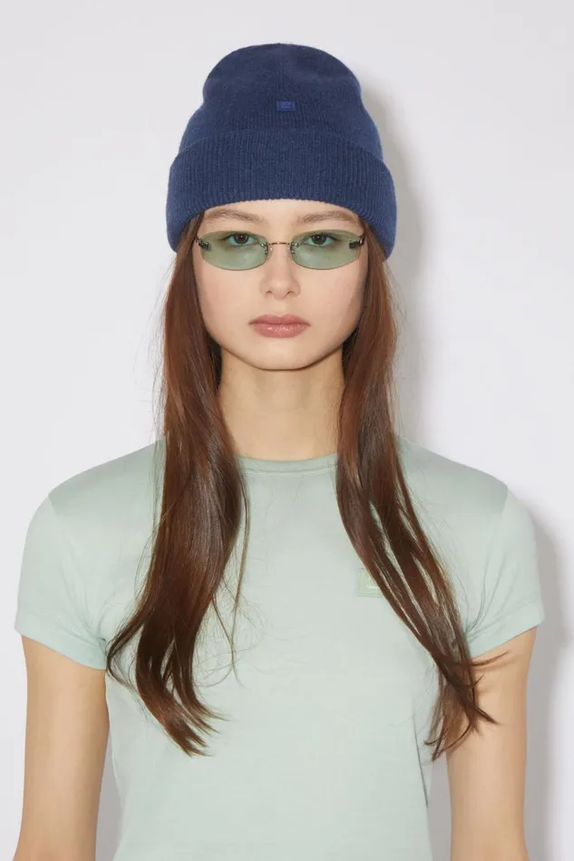 Men Micro Face Patch Beanie Ink Blue Acne Studios Hats