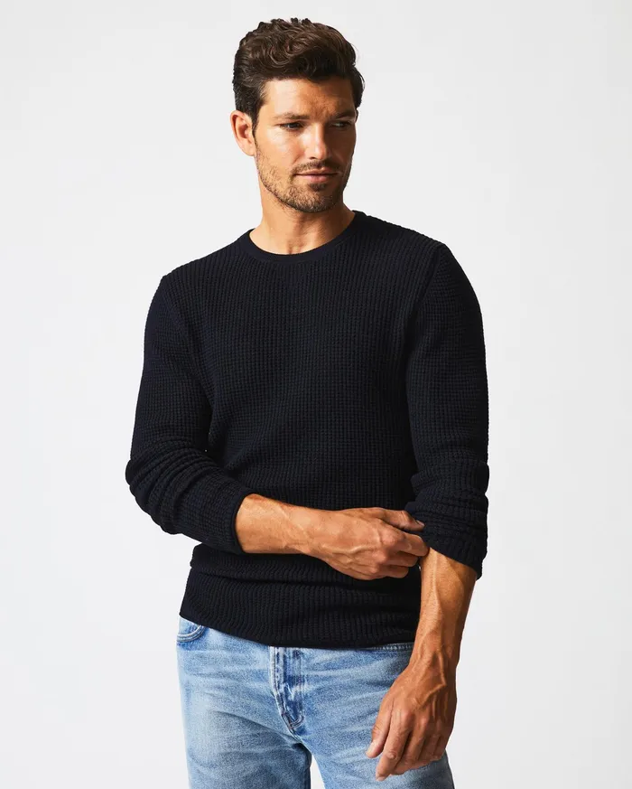 Men Mini Waffle Crew Midnight Billy Reid Sweaters and Sweatshirts