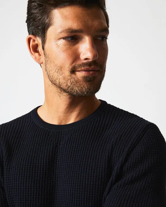 Men Mini Waffle Crew Midnight Billy Reid Sweaters and Sweatshirts