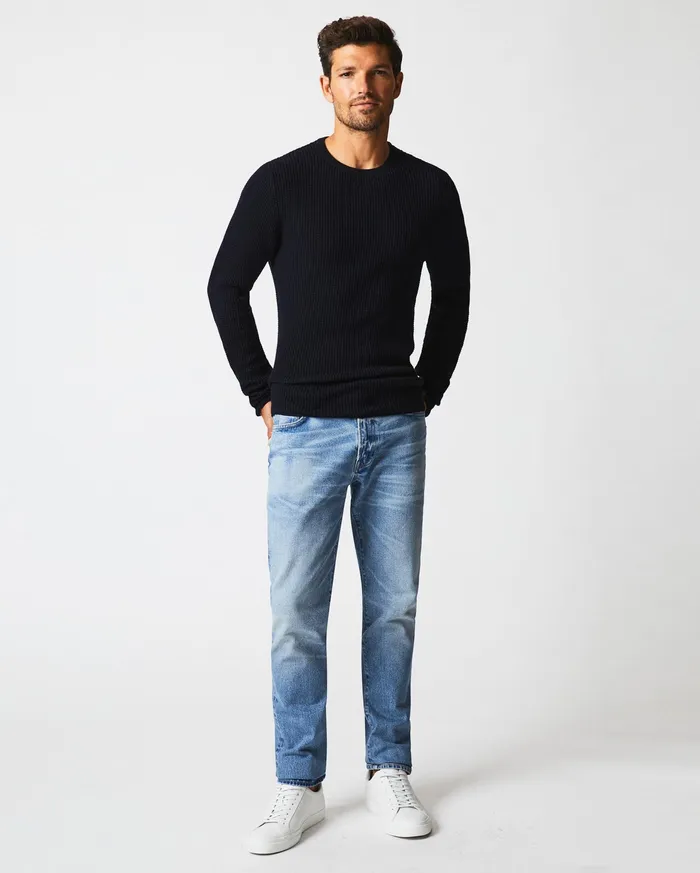 Men Mini Waffle Crew Midnight Billy Reid Sweaters and Sweatshirts