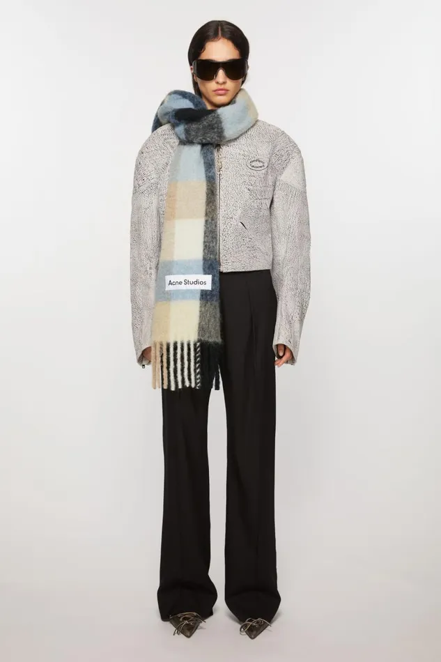 Men Mohair Checked Scarf Bluebeigeblack Acne Studios Scarves