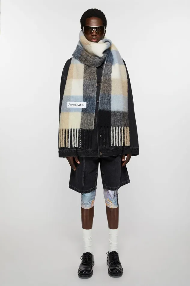 Men Mohair Checked Scarf Bluebeigeblack Acne Studios Scarves
