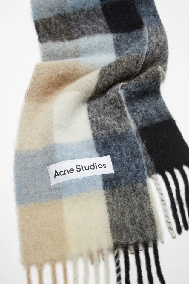 Men Mohair Checked Scarf Bluebeigeblack Acne Studios Scarves