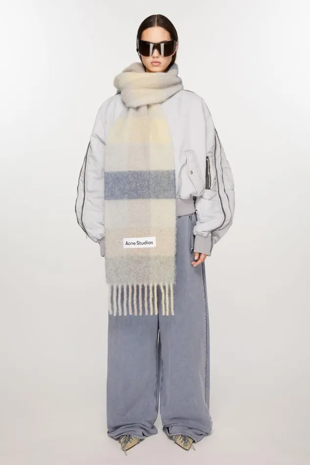 Men Mohair Checked Scarf Vanillabeigelavender Acne Studios Scarves