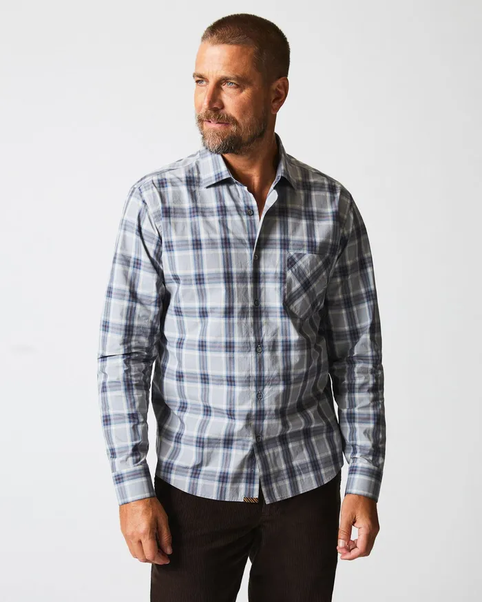 Men Plaid John T Shirt Greyblue Billy Reid Shirting