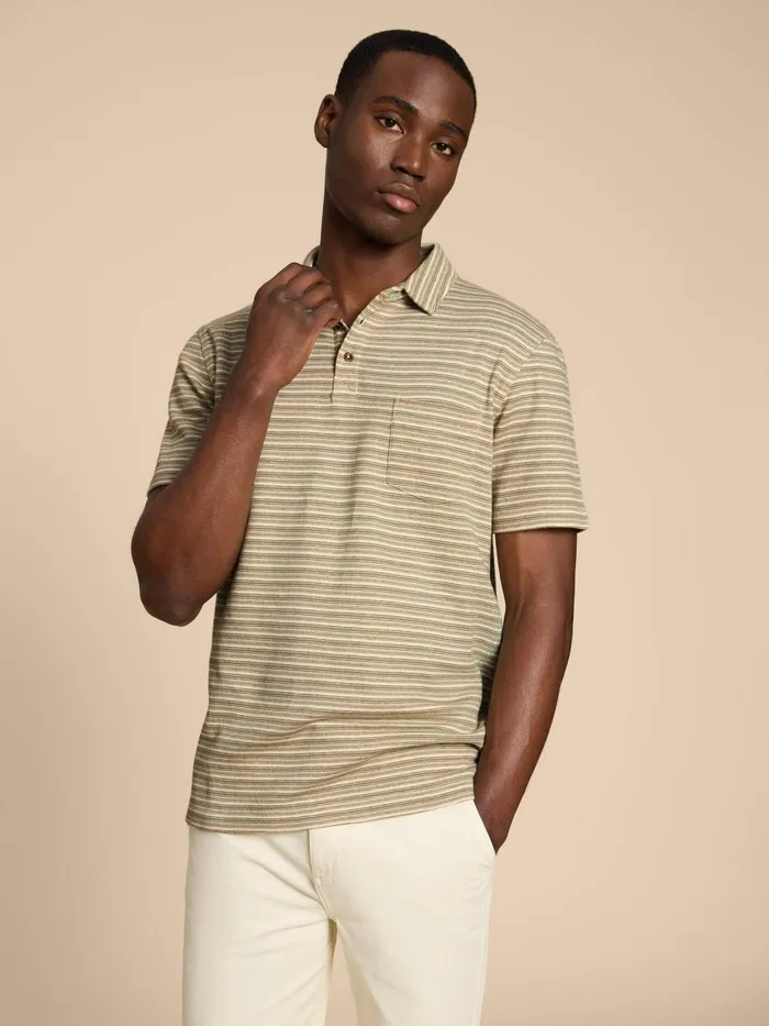 Men POLO SHIRTS White Stuff Grange Stripe Polo Green Multi Men POLO SHIRTS White Stuff Grange Stripe Polo Green Multi