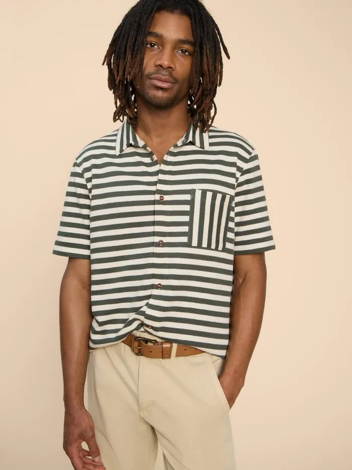 Men POLO SHIRTS White Stuff Striped Jersey Shirt Green Multi Men POLO SHIRTS White Stuff Striped Jersey Shirt Green Multi