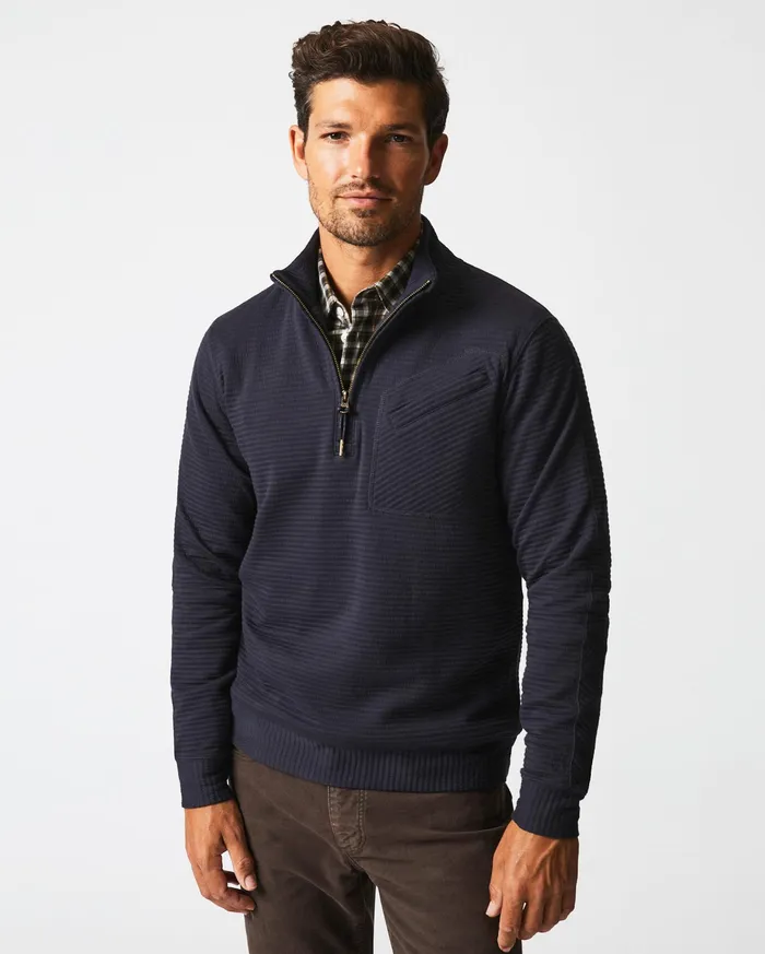 Men Quilted Half Zip Dark Navy Billy Reid Sweaters and Sweatshirts