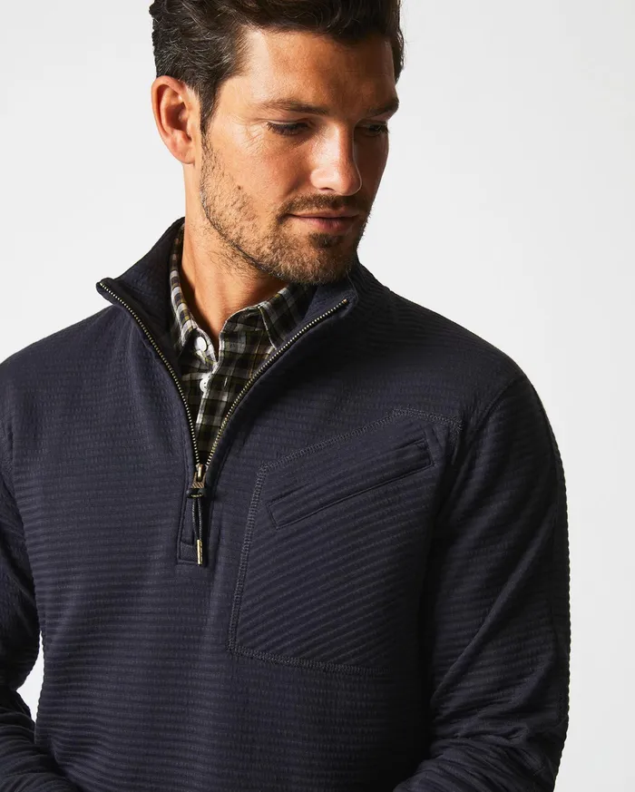 Men Quilted Half Zip Dark Navy Billy Reid Sweaters and Sweatshirts