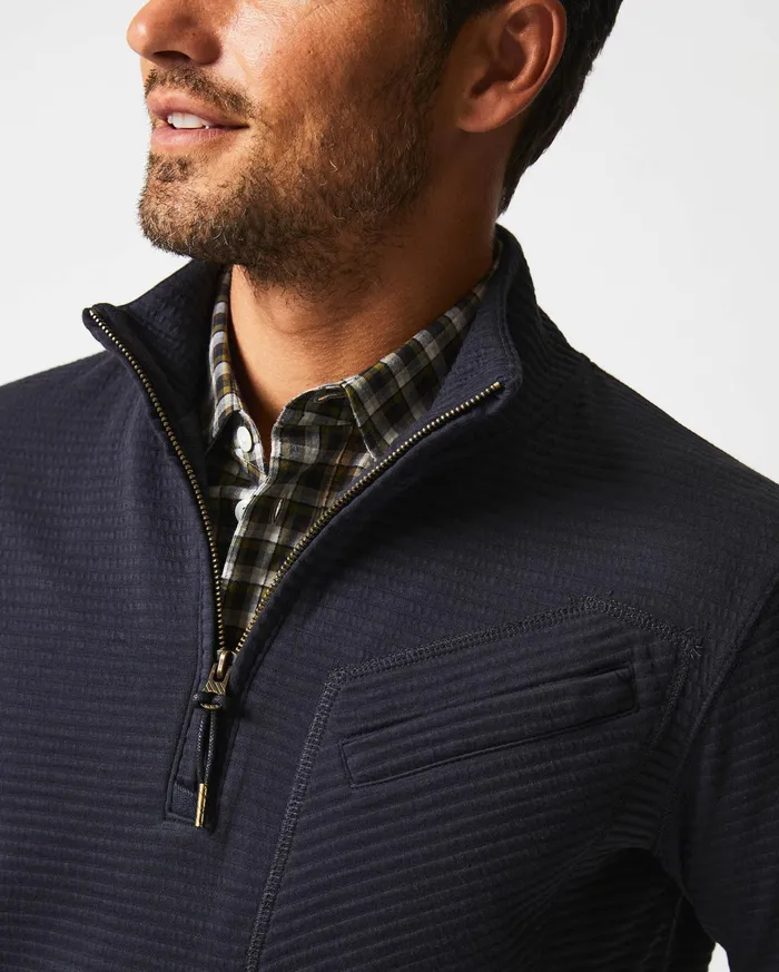 Men Quilted Half Zip Dark Navy Billy Reid Sweaters and Sweatshirts